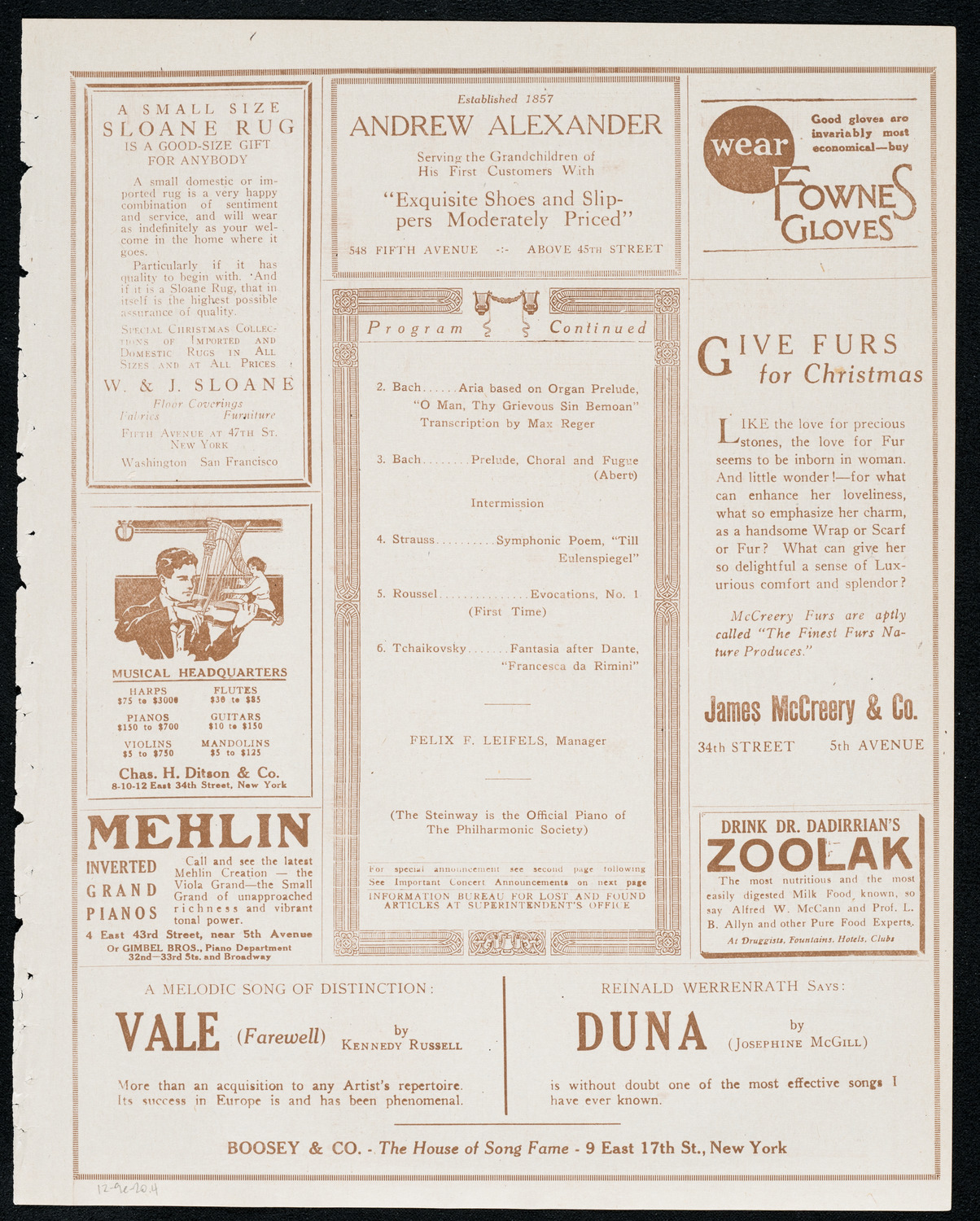 New York Philharmonic, December 9, 1920, program page 7
