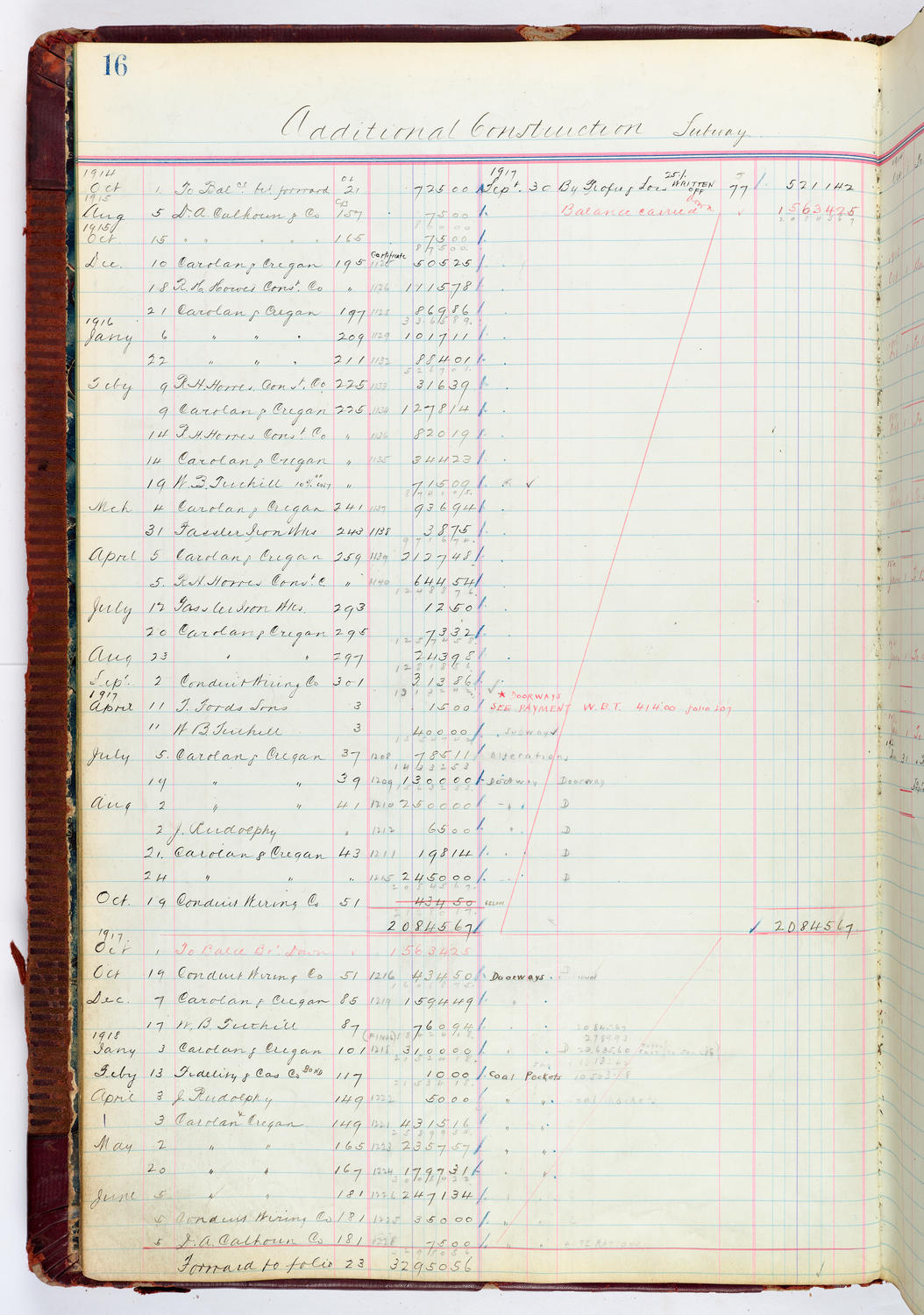 Music Hall Accounting Ledger, volume 4, page 16