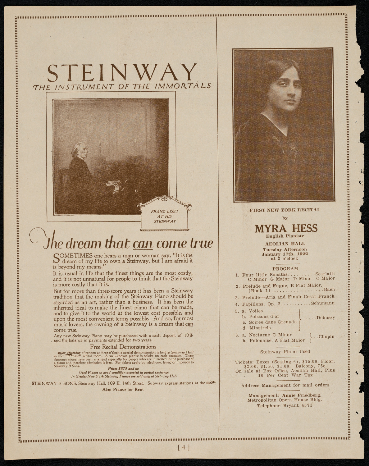 Frieda Hempel, Soprano, January 13, 1922, program page 4
