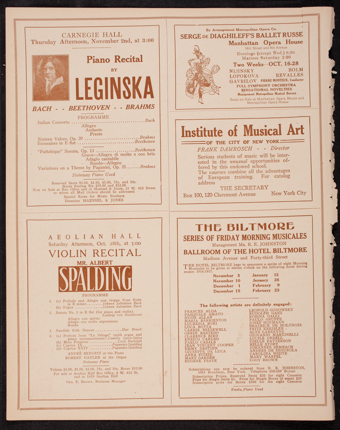 New York Philharmonic, October 26, 1916, program page 2