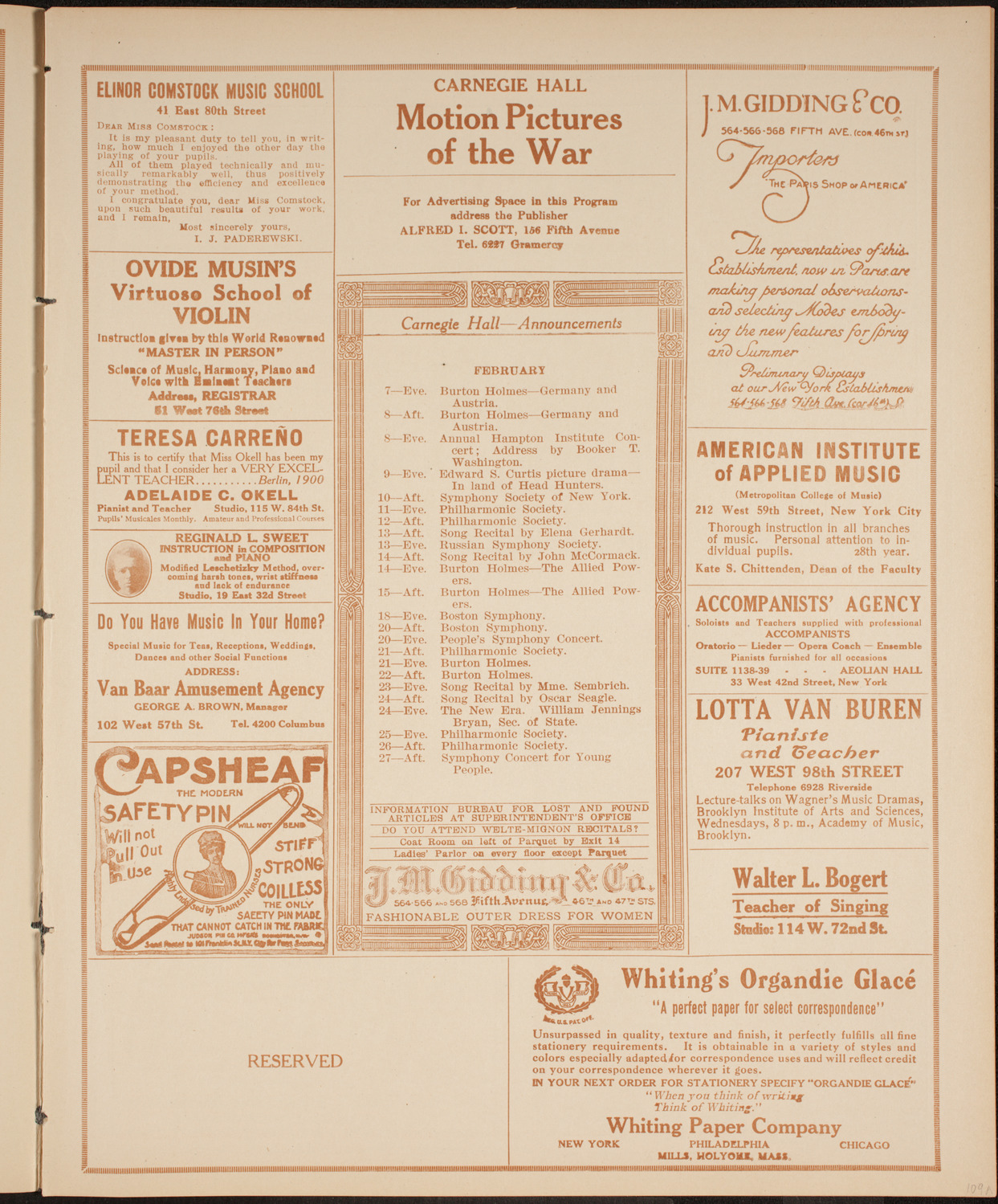 New York Philharmonic, February 7, 1915, program page 3