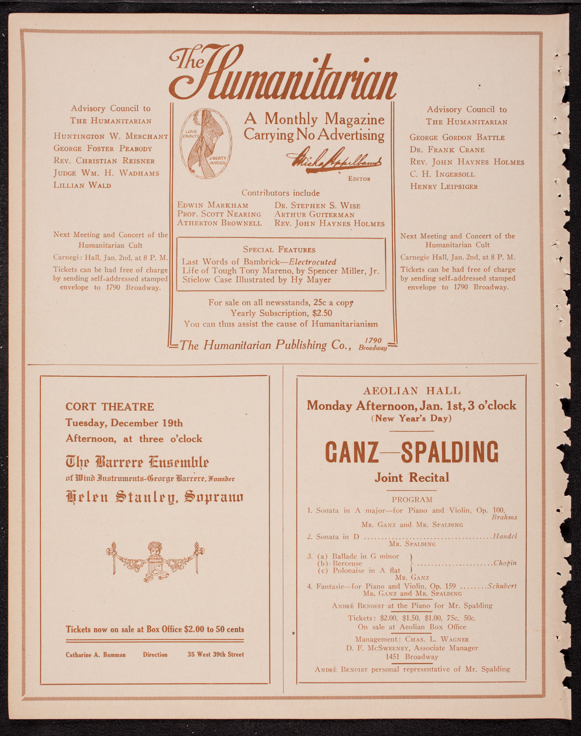 Columbia University Chorus, December 18, 1916, program page 10