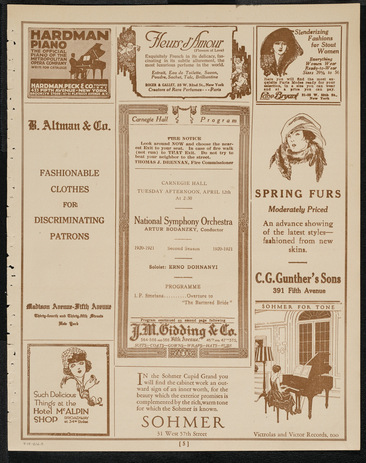 National Symphony Orchestra, April 12, 1921, program page 5