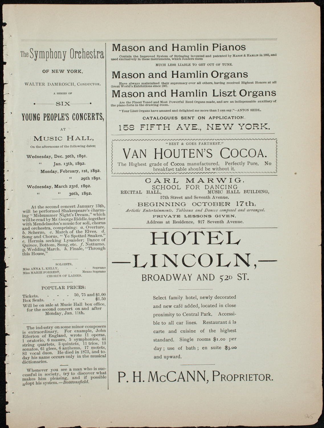 Metropolitan Musical Society, January 12, 1892, program page 5