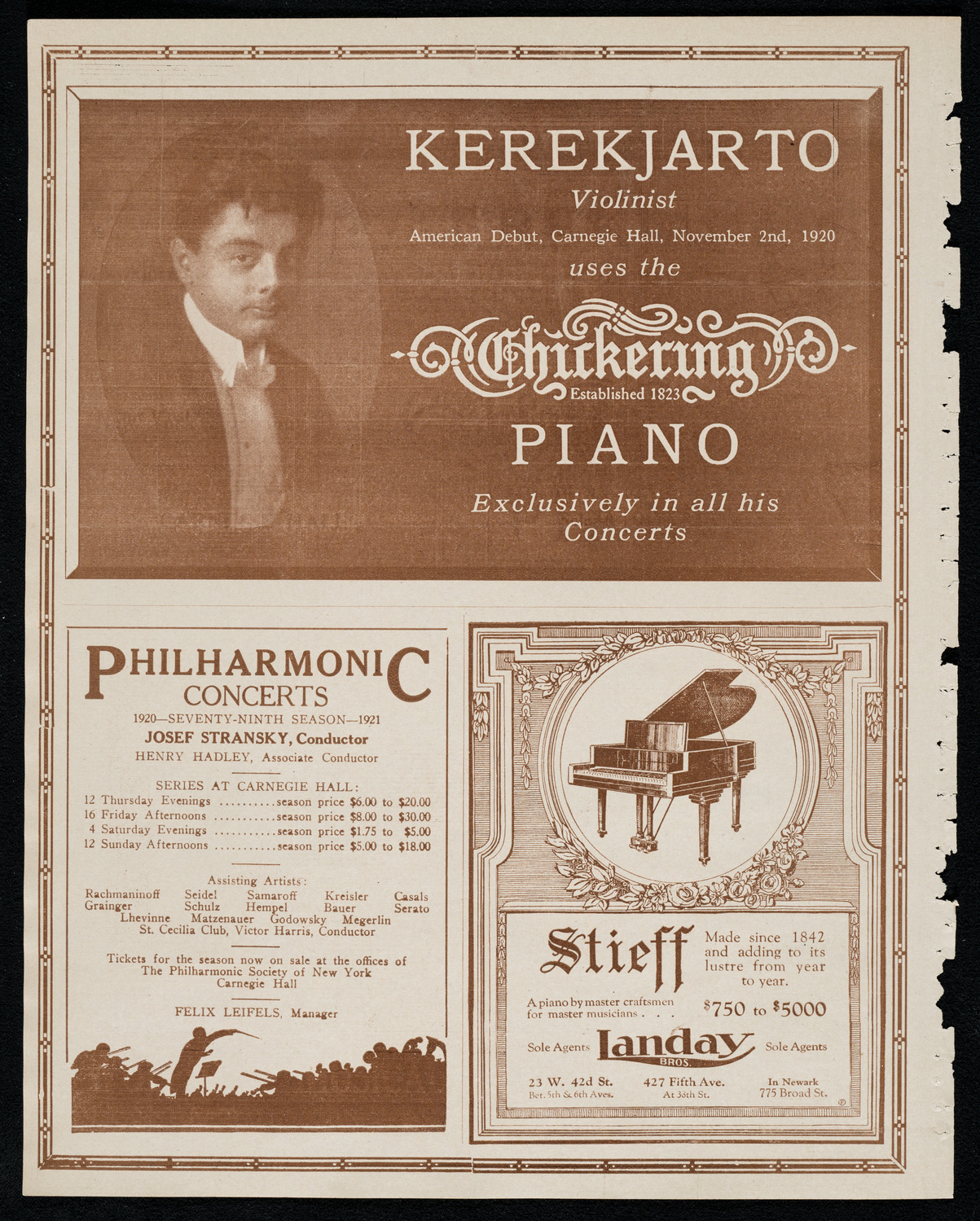 Duci de Kerekjarto, violin, November 2, 1920, program page 12