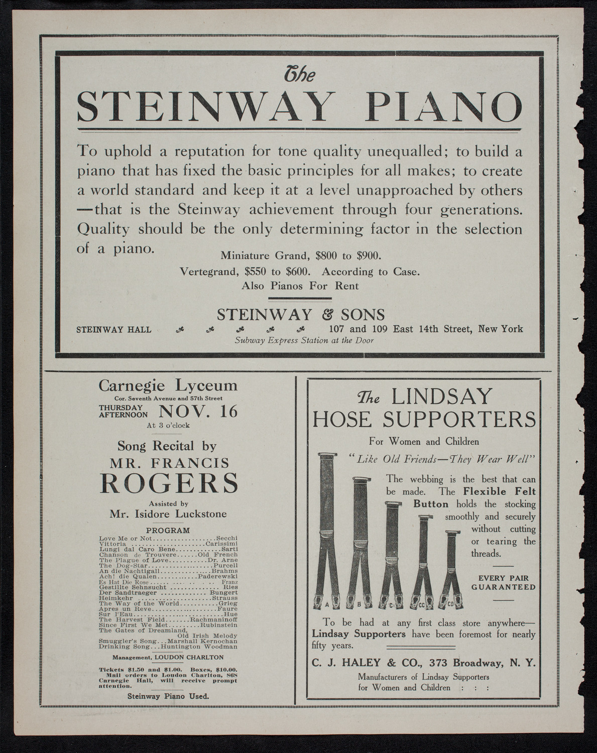 New York Philharmonic, November 12, 1911, program page 4