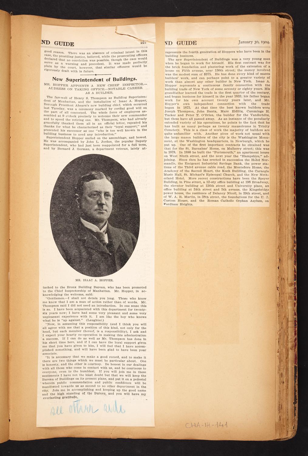 Isaac Hopper Scrapbook, page 141: 1904