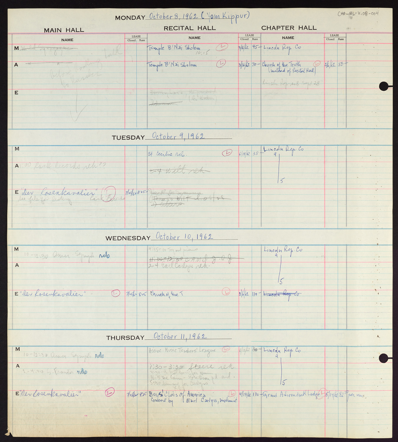 Carnegie Hall Booking Ledger, volume 8, page 4