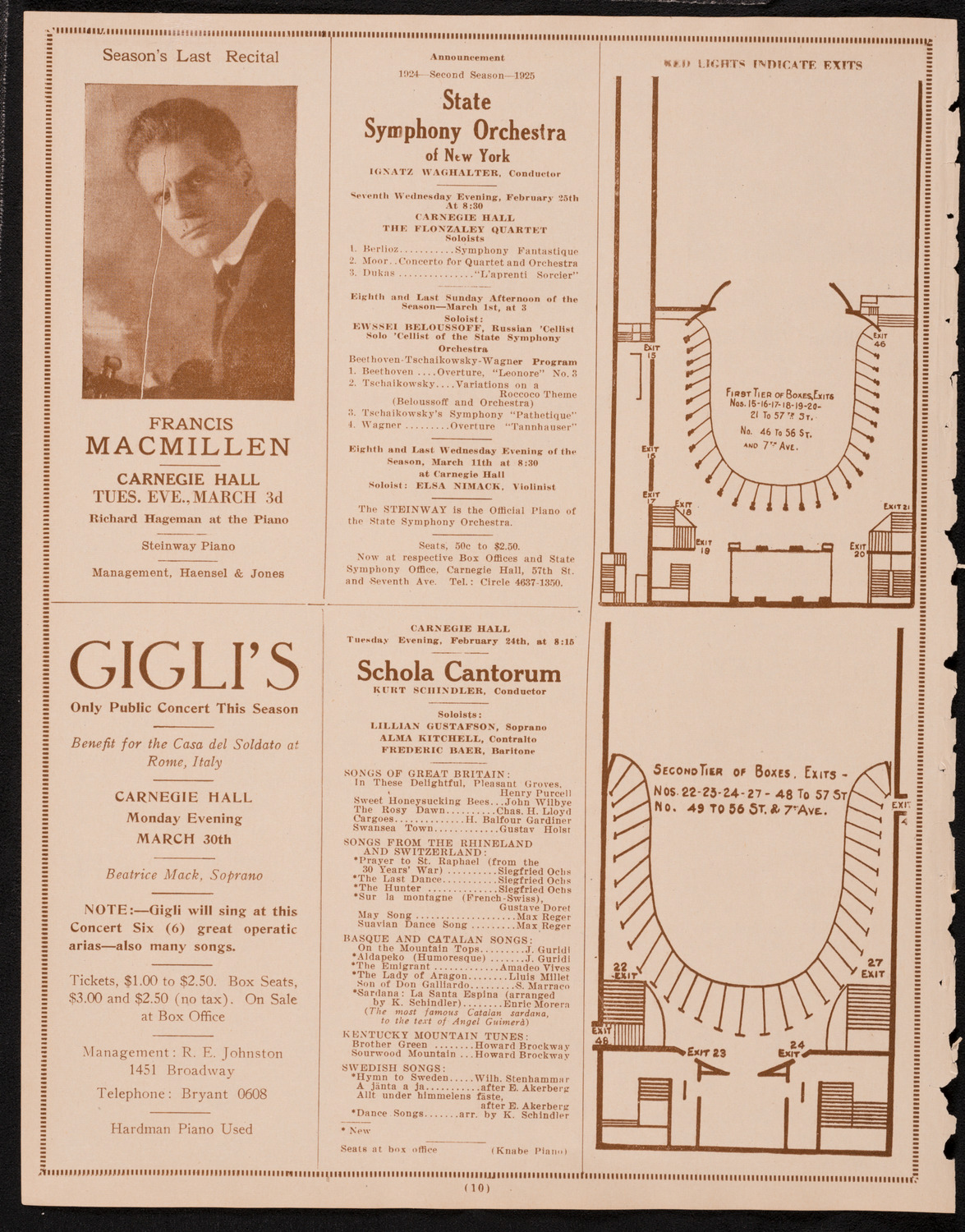 Fritz Kreisler, Violin, February 21, 1925, program page 10