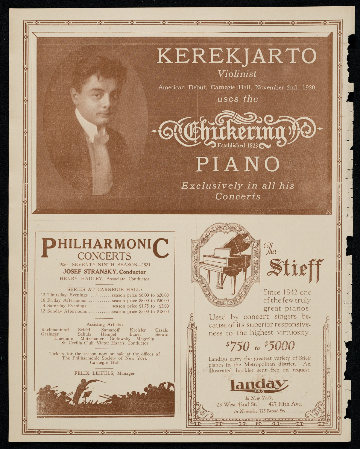 Josef Stopak, Violin, October 16, 1920, program page 12