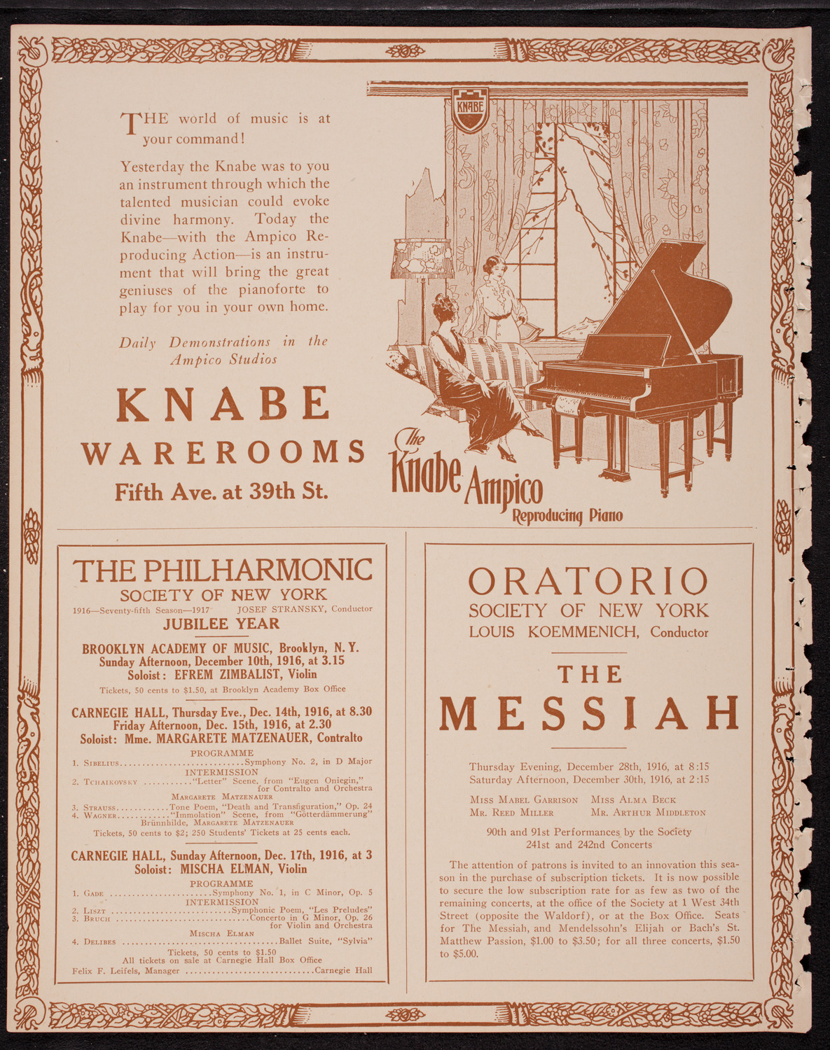 Fritz Kreisler, Violin, assisted by Carl Friedberg, Piano, December 10, 1916, program page 14