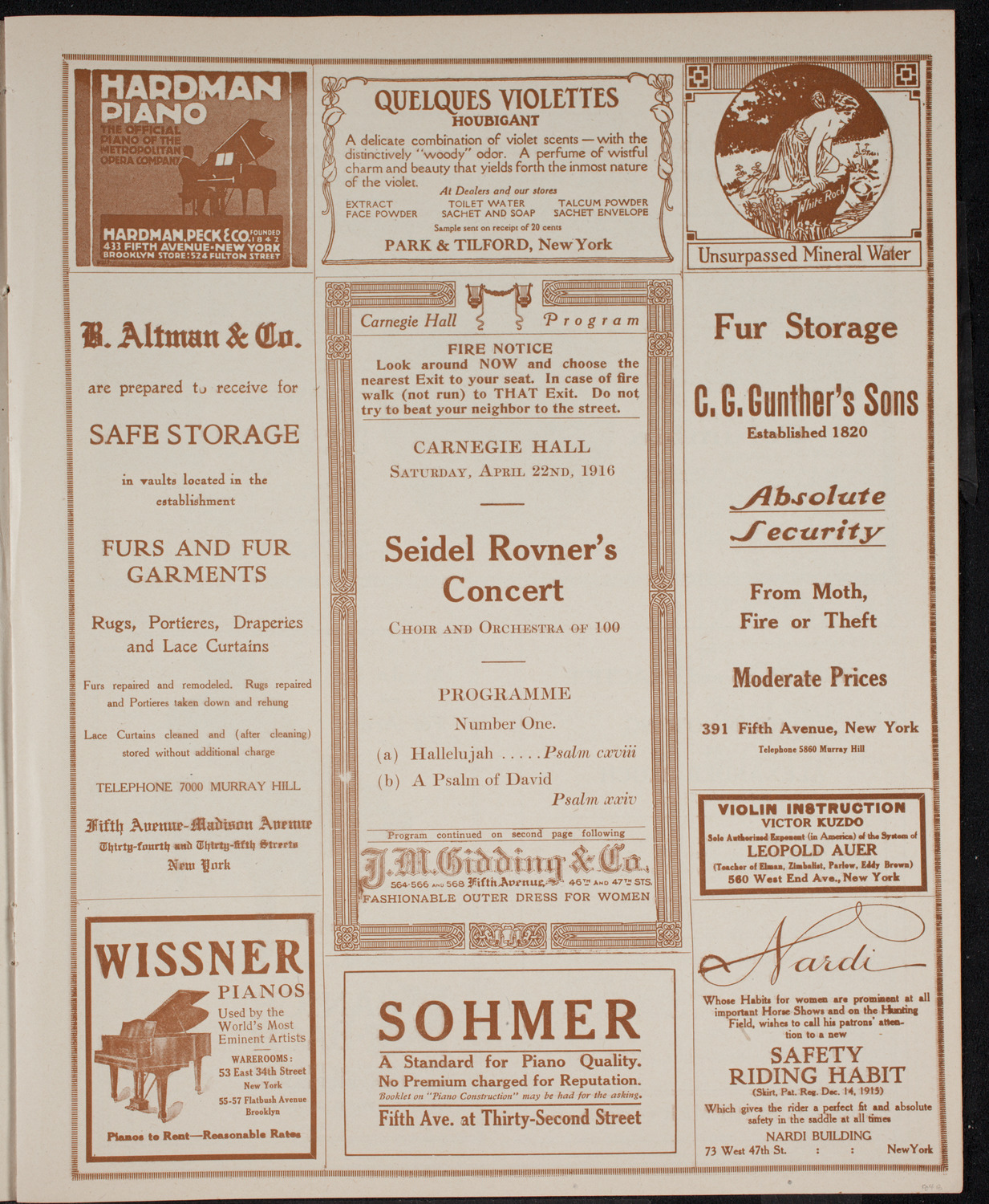 Cantor Seidel Rovner, April 22, 1916, program page 5