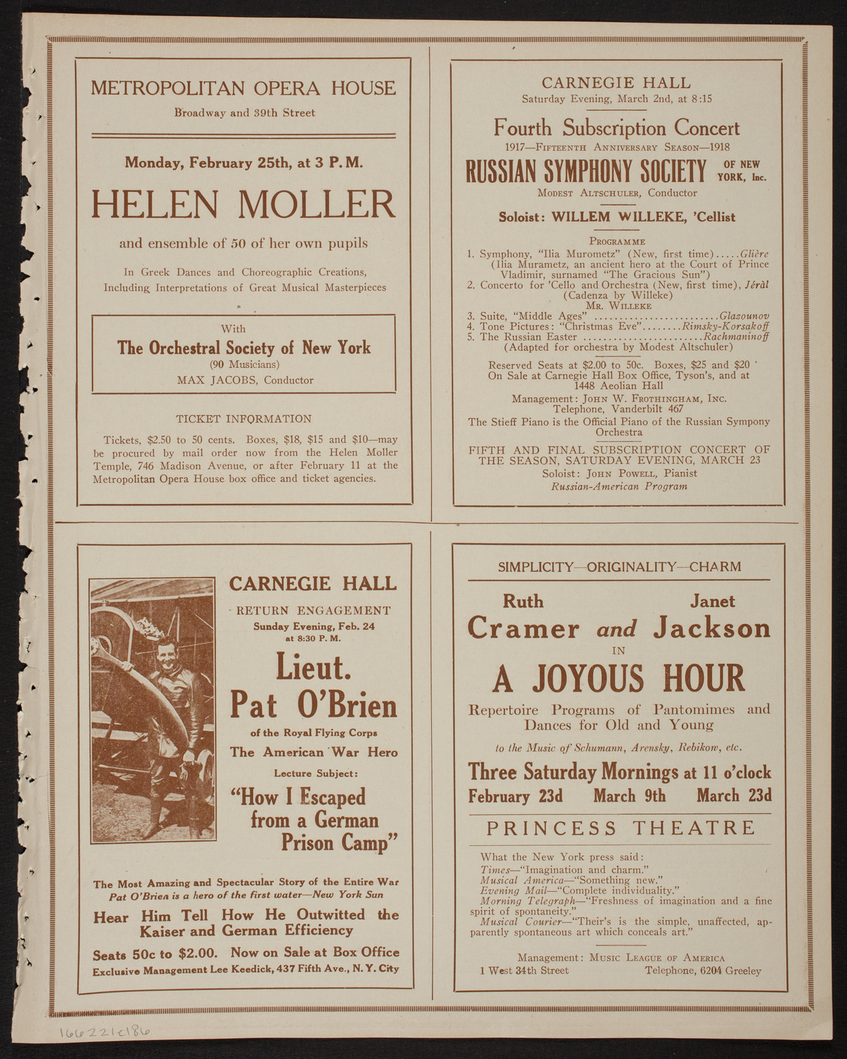 New York Philharmonic, February 21, 1918, program page 11