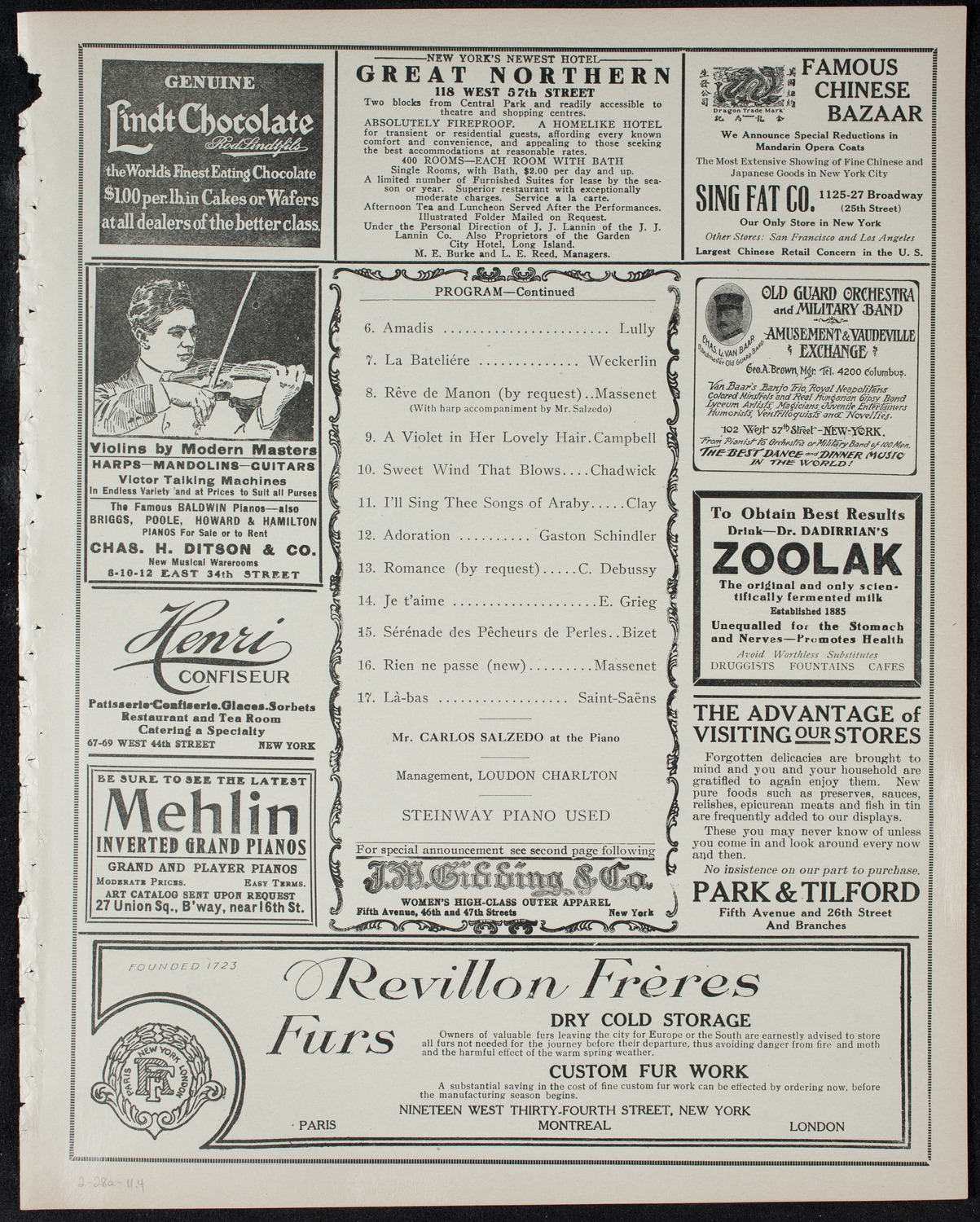 Edmond Clement, Tenor, February 28, 1911, program page 7