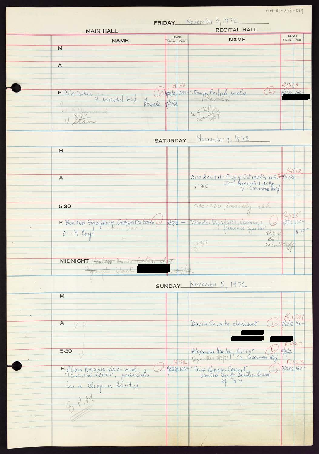 Carnegie Hall Booking Ledger, volume 18, page 19