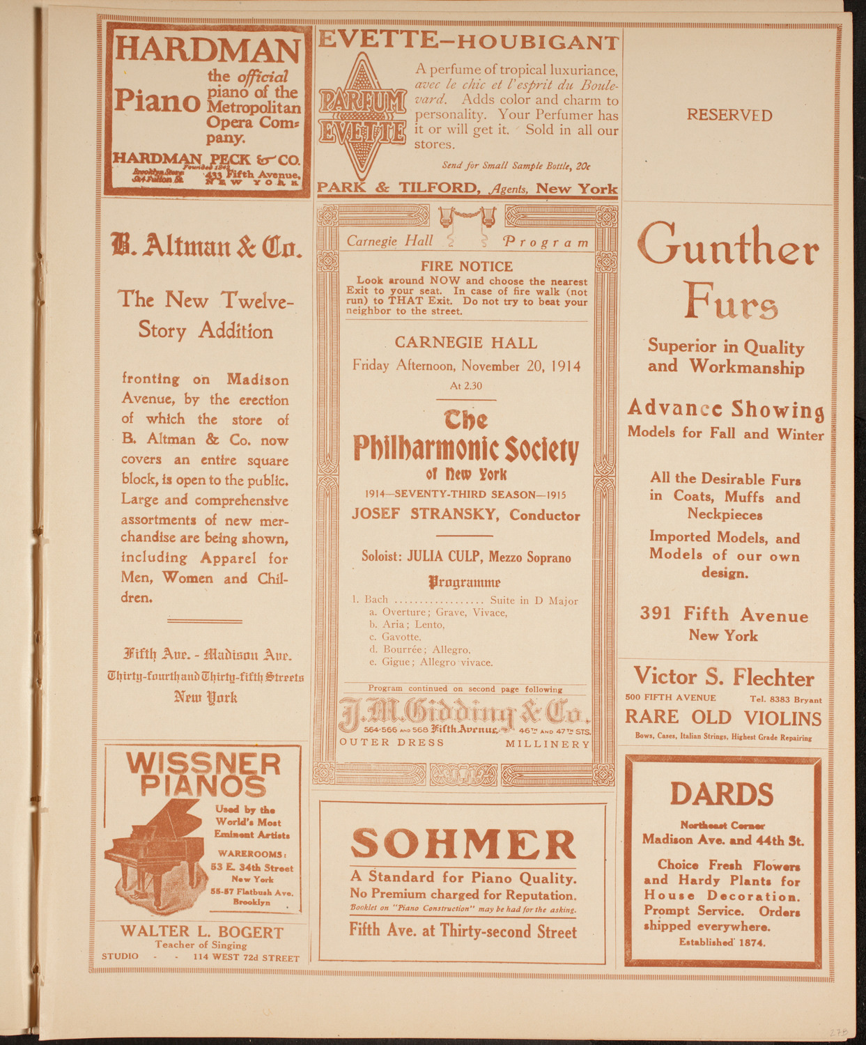 New York Philharmonic, November 20, 1914, program page 5