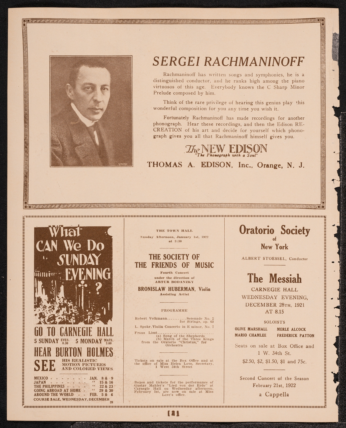 Chanuka Concert by Cantor Josef Rosenblatt, December 25, 1921, program page 2