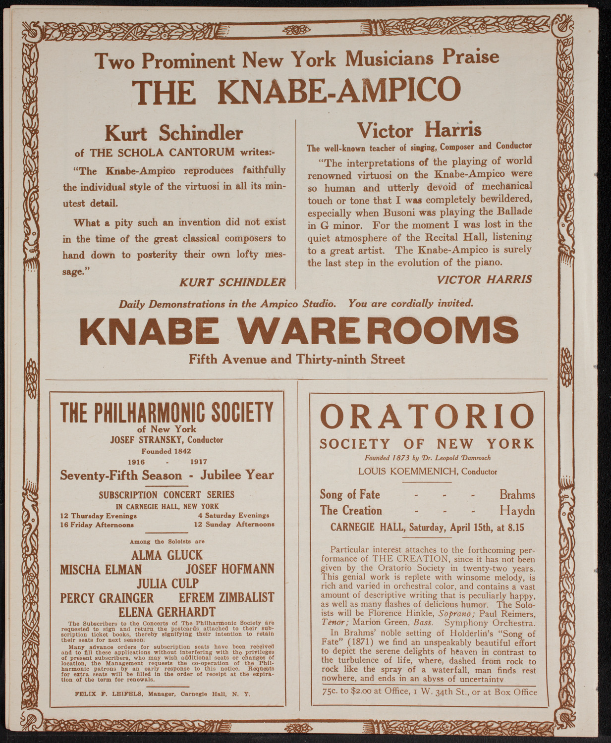 Ossip Gabrilowitsch, Piano, April 15, 1916, program page 12