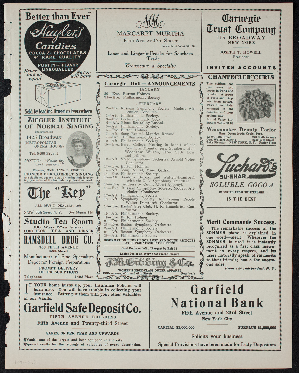 People's Symphony Concert, January 29, 1911, program page 3