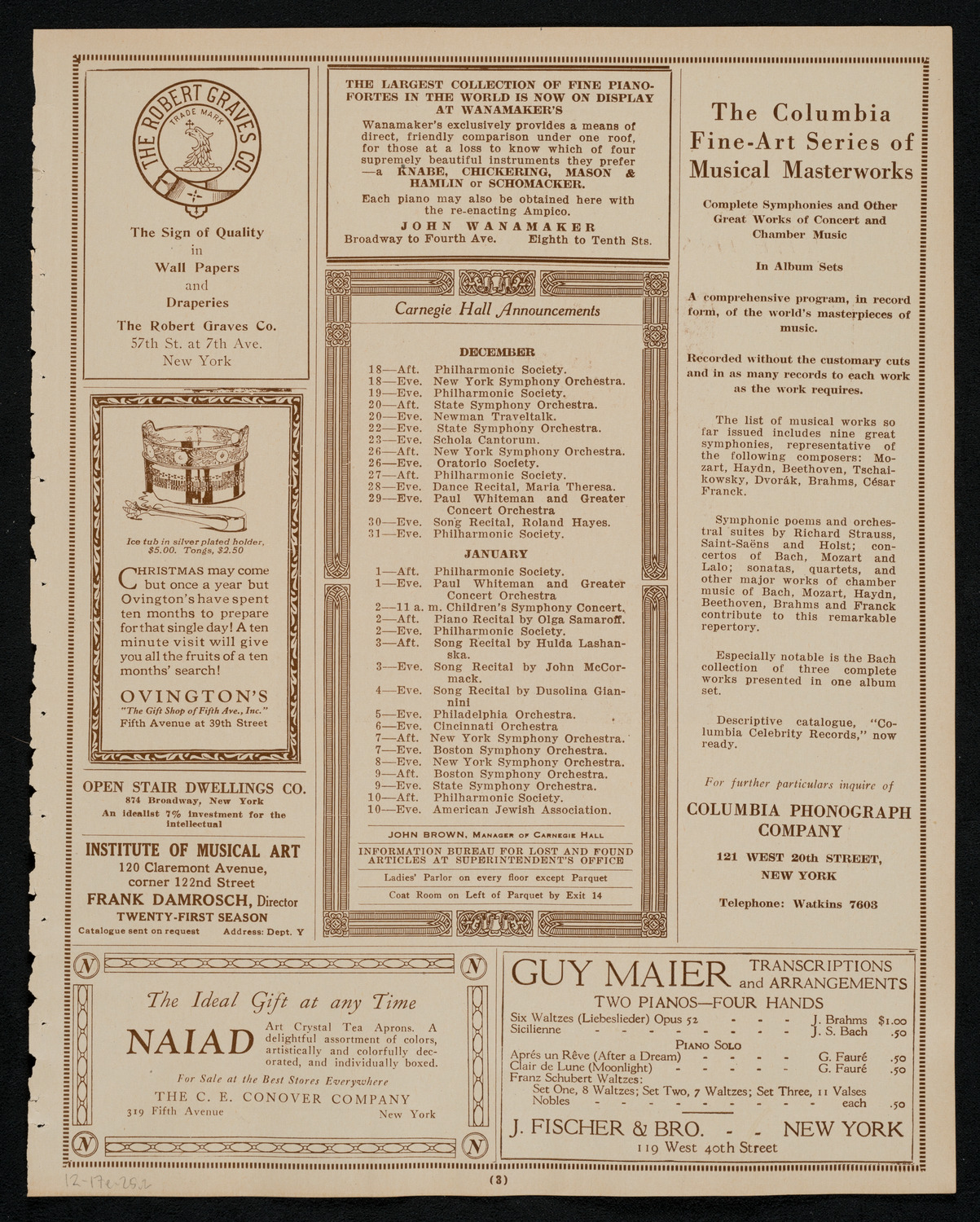 New York Philharmonic, December 17, 1925, program page 3