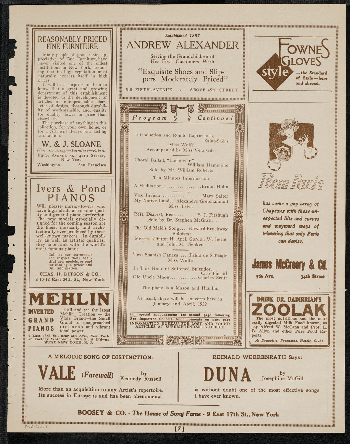 New York Banks' Glee Club, April 12, 1921, program page 7