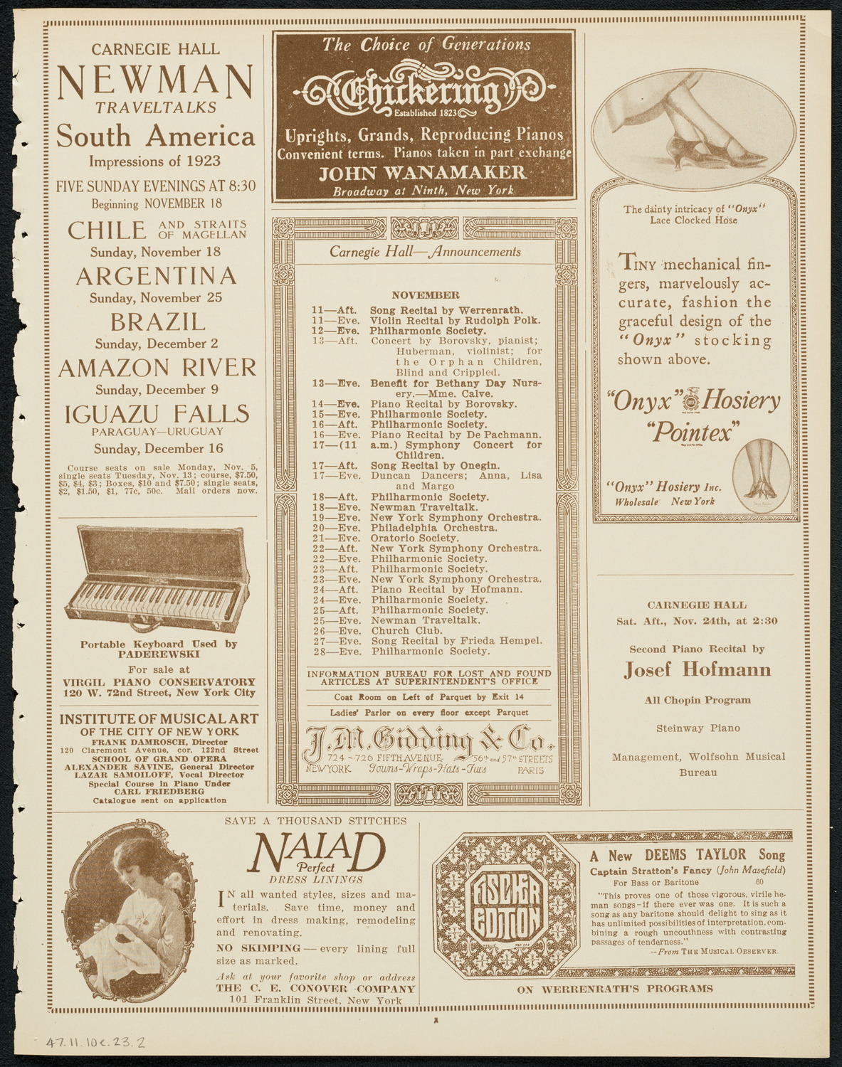 New York Philharmonic, November 10, 1923, program page 3