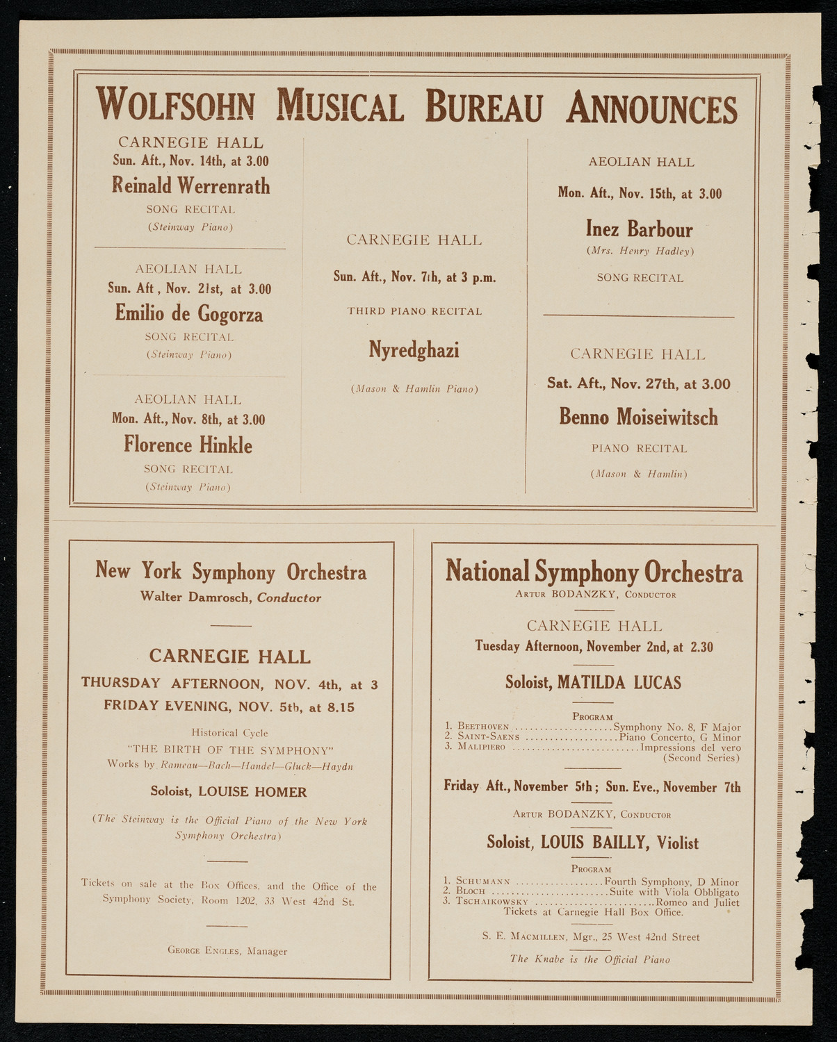 National Symphony Orchestra, October 31, 1920, program page 8