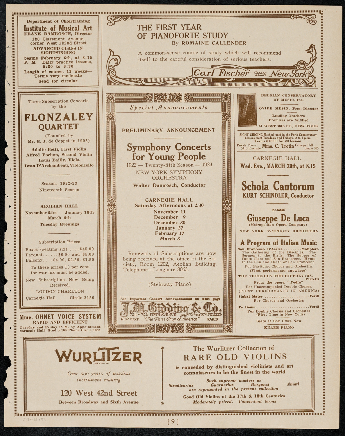 New York Philharmonic, March 24, 1922, program page 9
