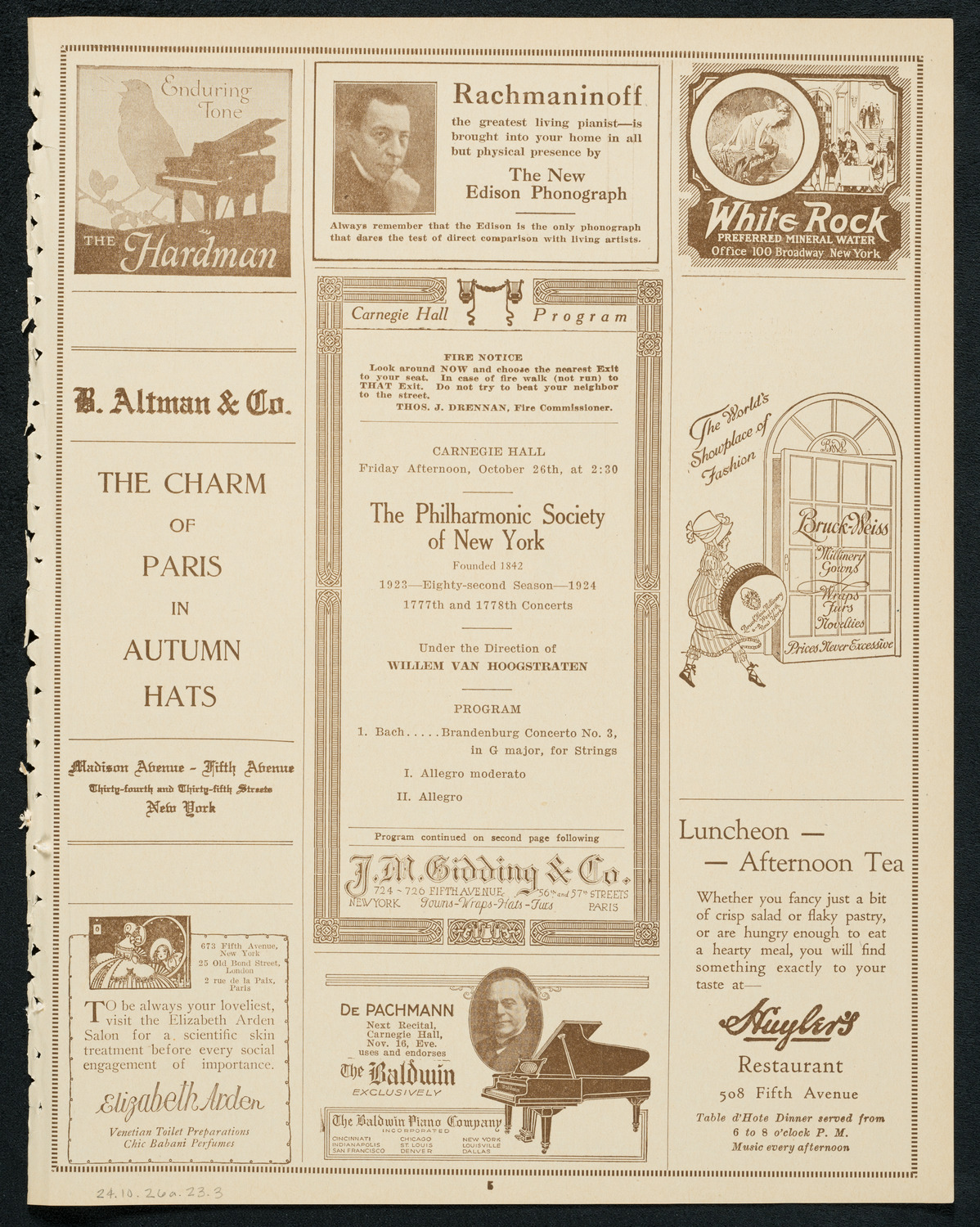 New York Philharmonic, October 26, 1923, program page 5