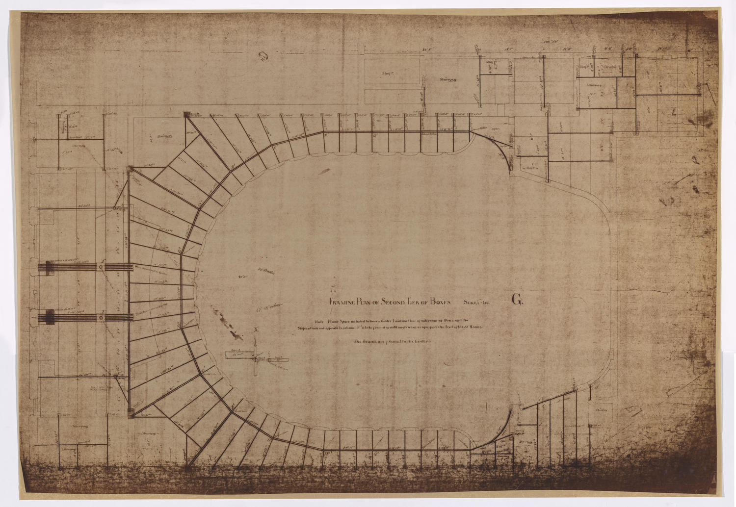 Framing plan of Second Tier boxes with Note, 1890