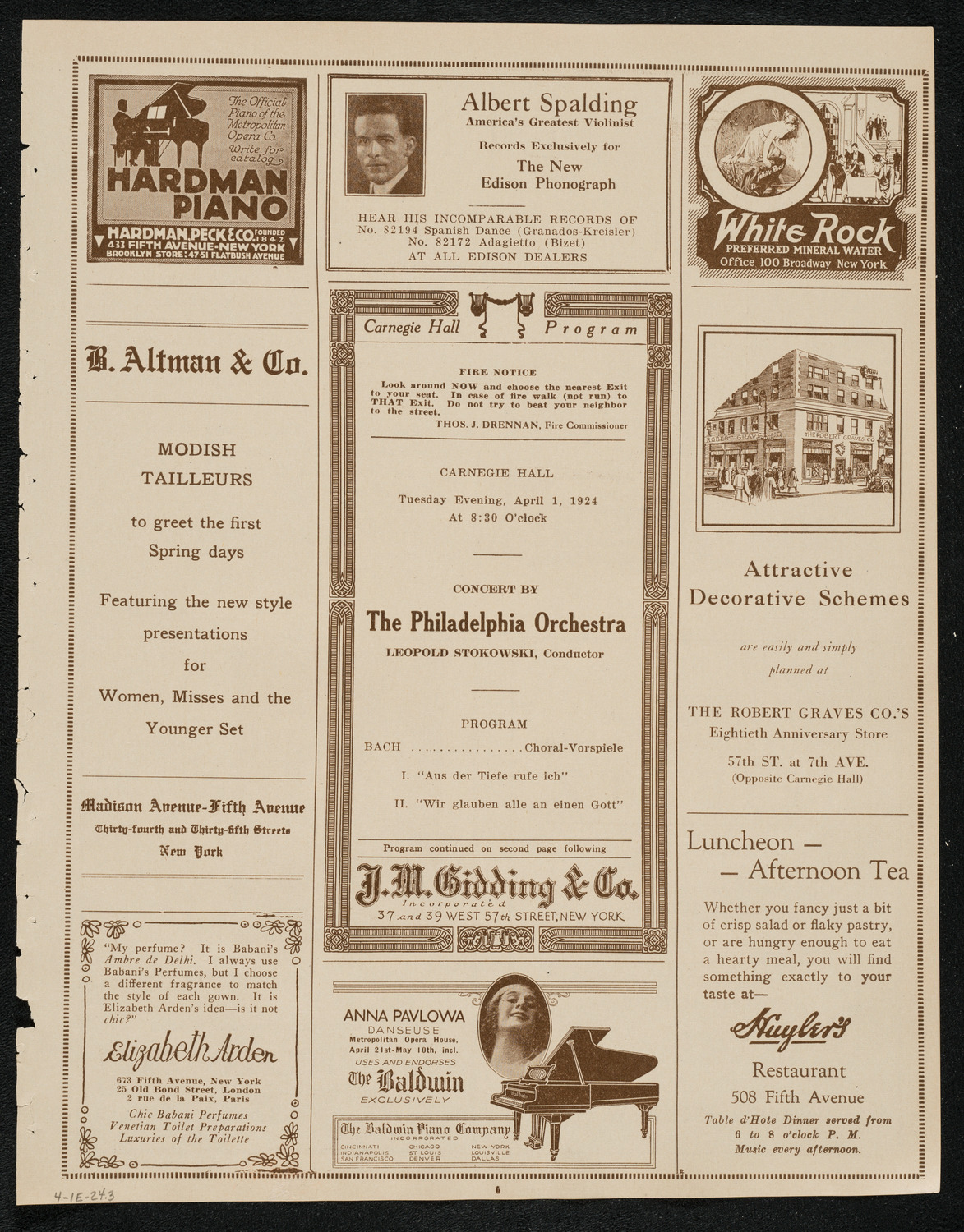 Philadelphia Orchestra, April 1, 1924, program page 5