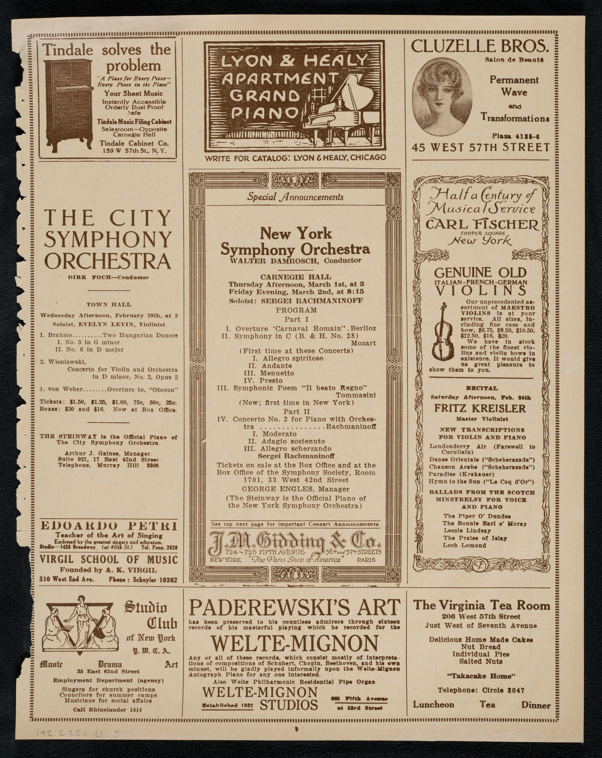Hebrew National Orphan Home Concert, February 25, 1923, program page 9