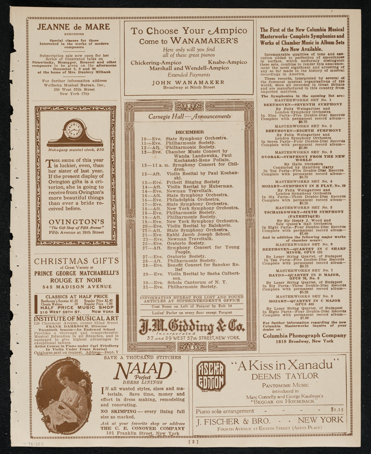 Cleveland Orchestra, December 9, 1924, program page 3