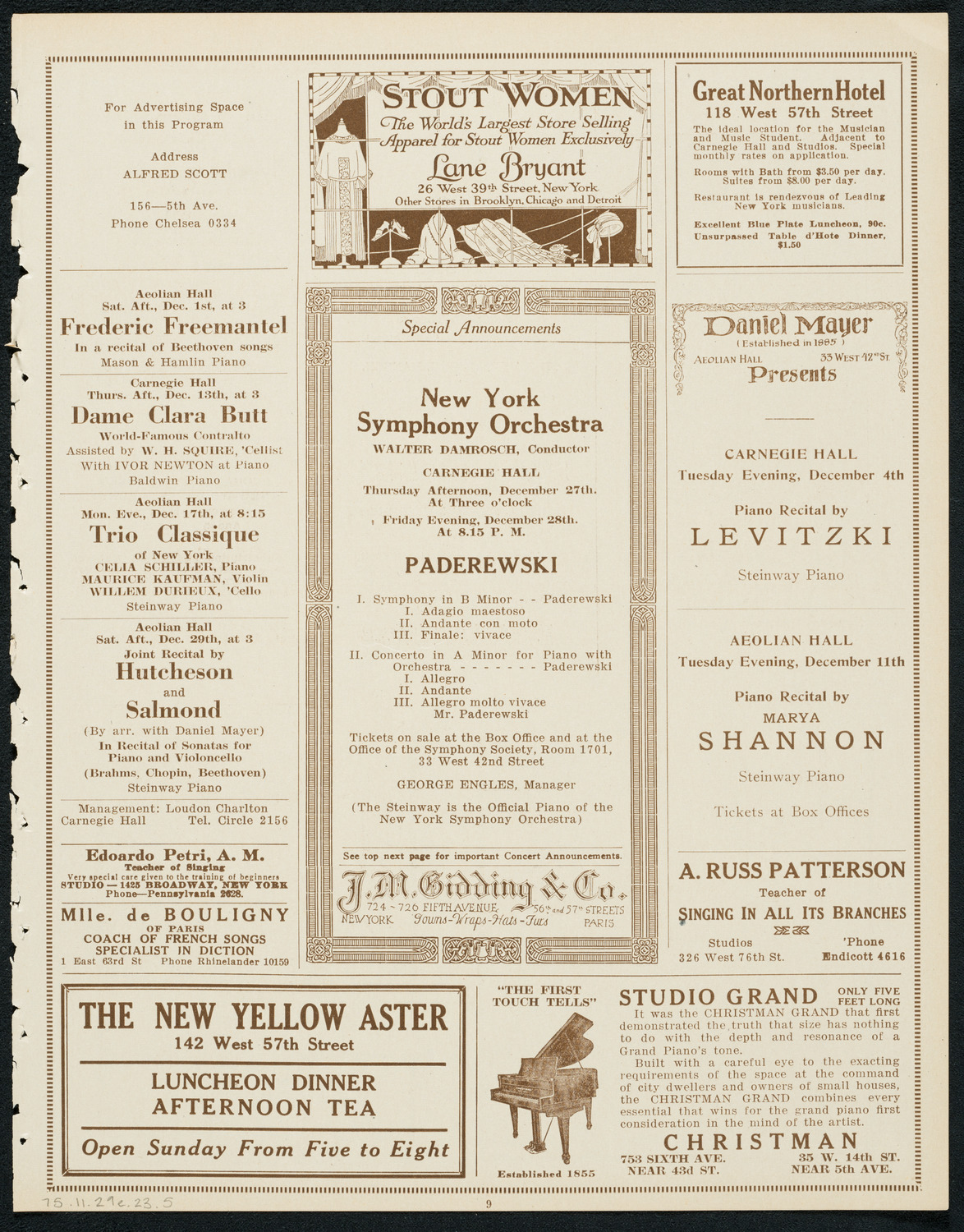 Boston Symphony Orchestra, November 29, 1923, program page 9
