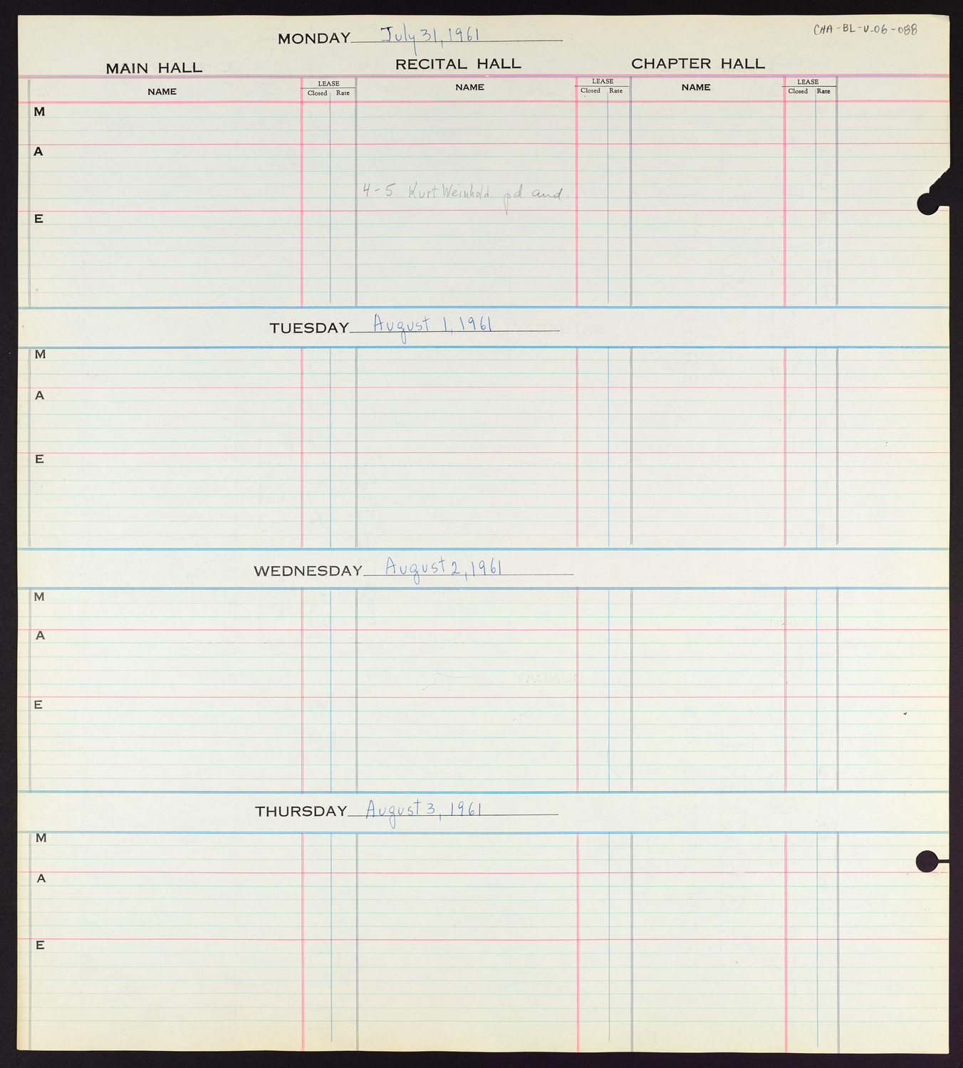 Carnegie Hall Booking Ledger, volume 6, page 88