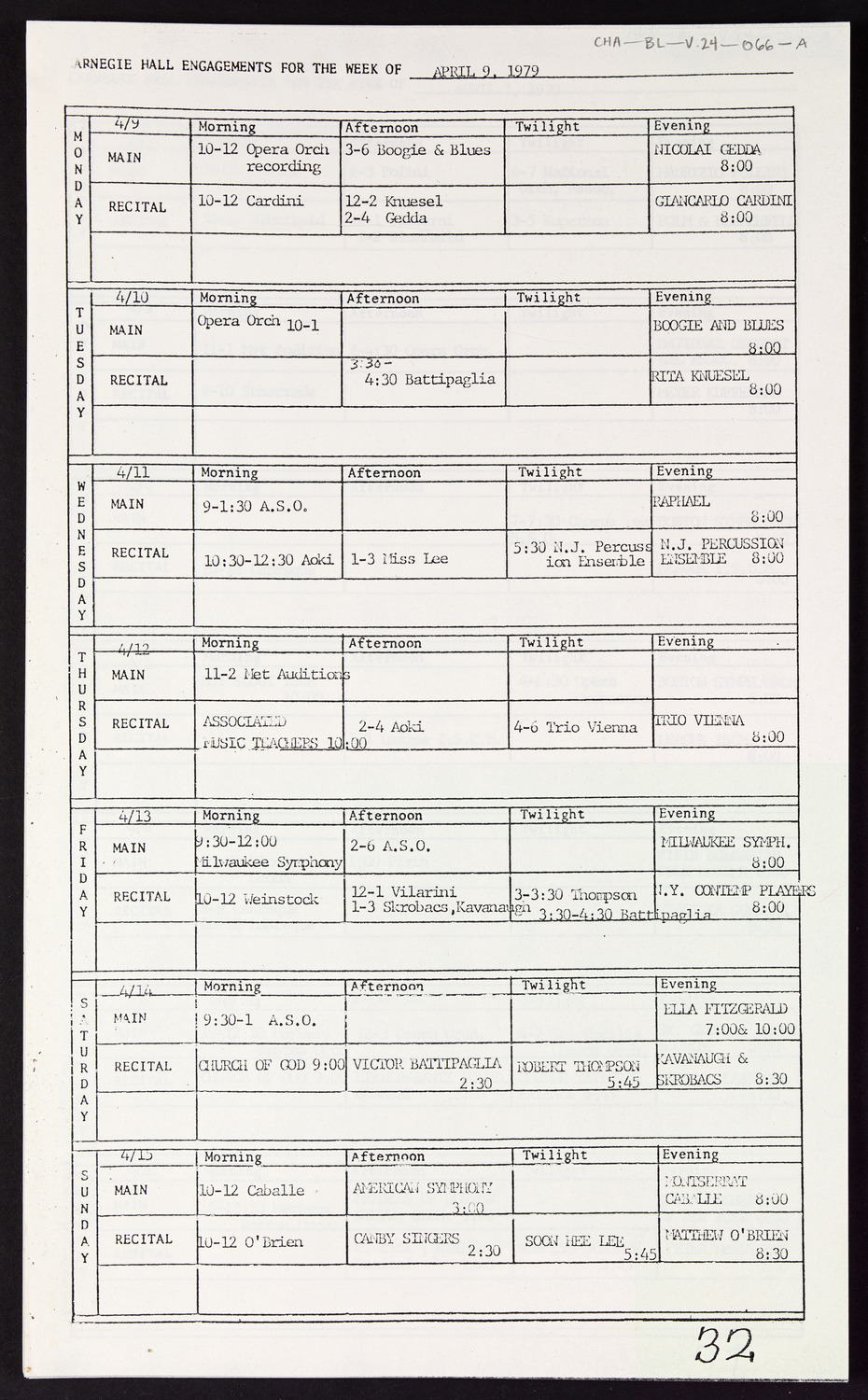 Carnegie Hall Booking Ledger, volume 24, page 66a