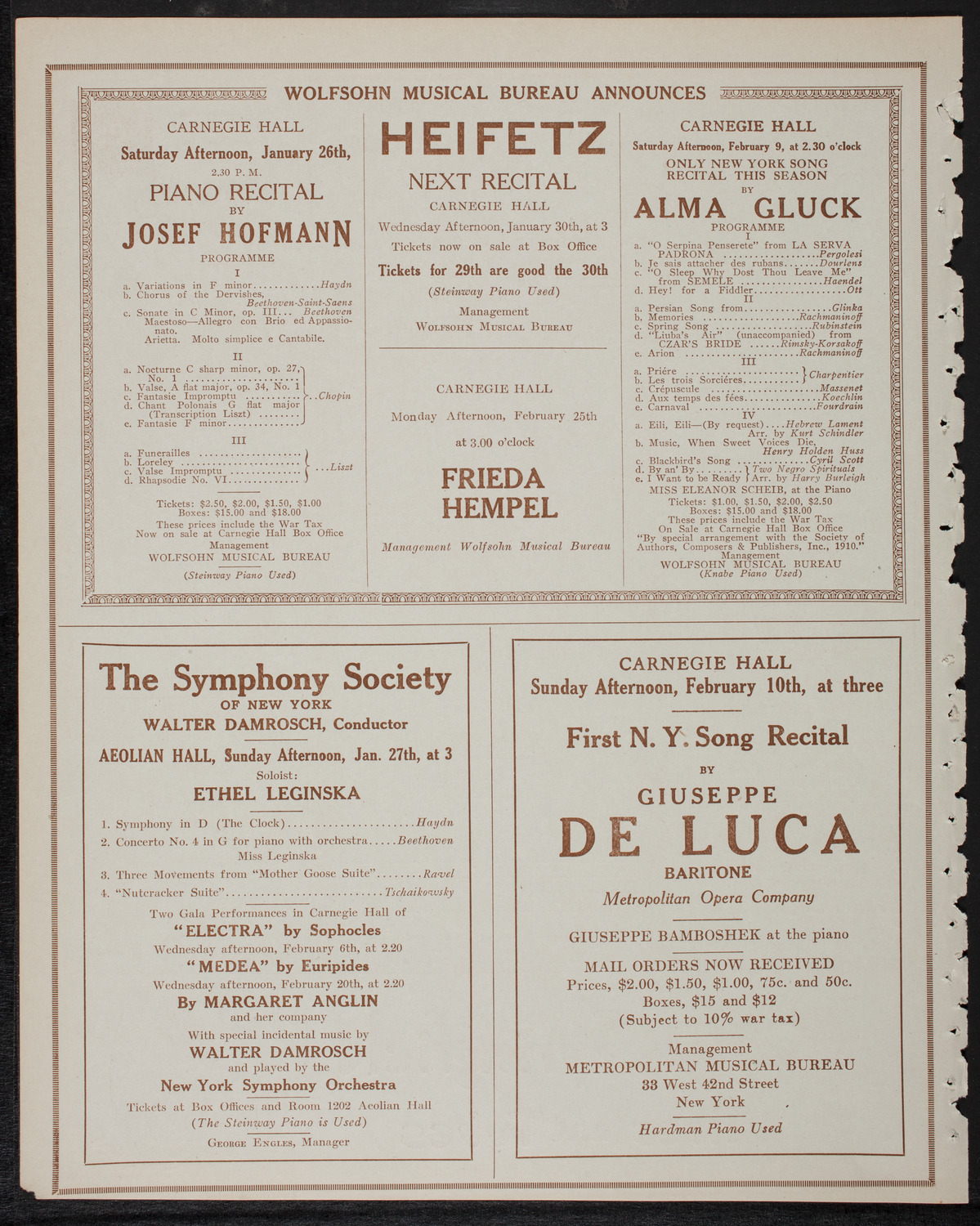 New York Philharmonic, January 24, 1918, program page 8