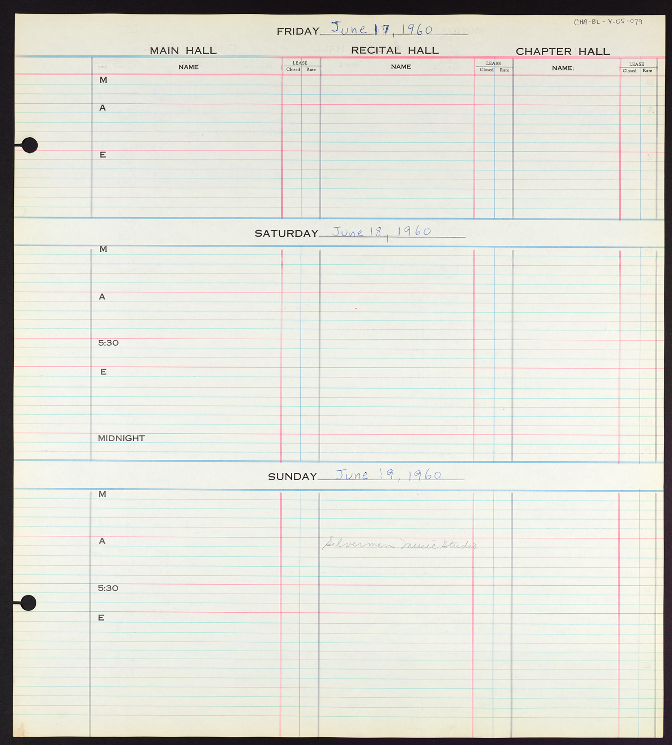 Carnegie Hall Booking Ledger, volume 5, page 79