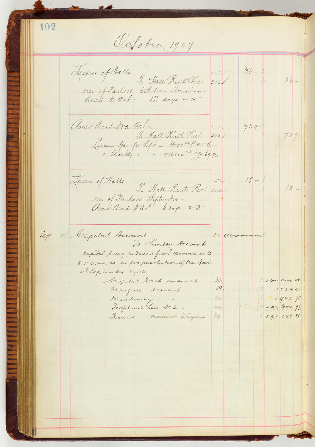 Music Hall Accounting Ledger Journal, volume 7, page 102