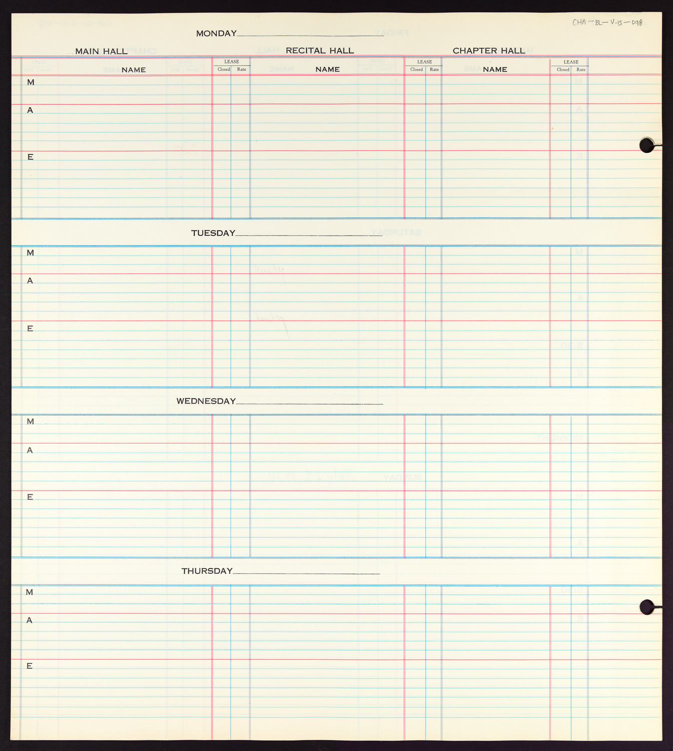 Carnegie Hall Booking Ledger, volume 15, page 98