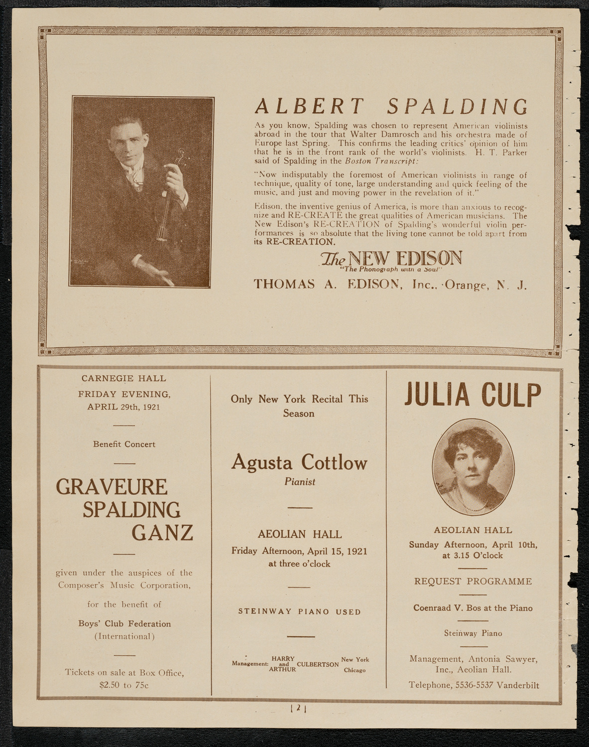 National Symphony Orchestra, April 6, 1921, program page 2