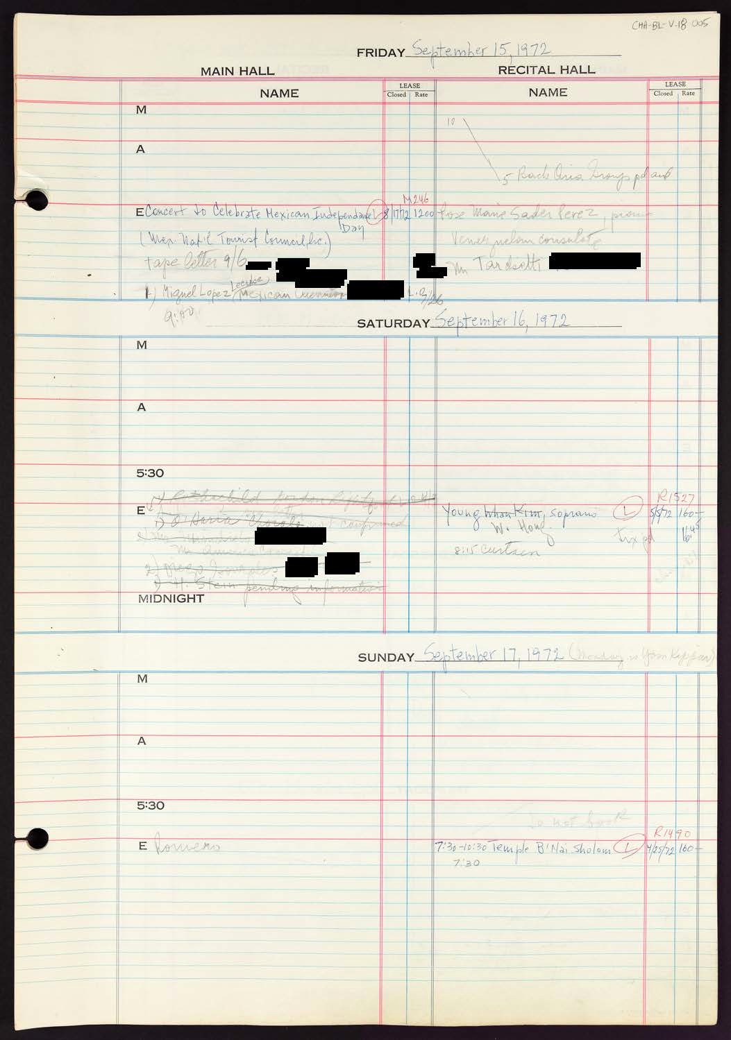 Carnegie Hall Booking Ledger, volume 18, page 5