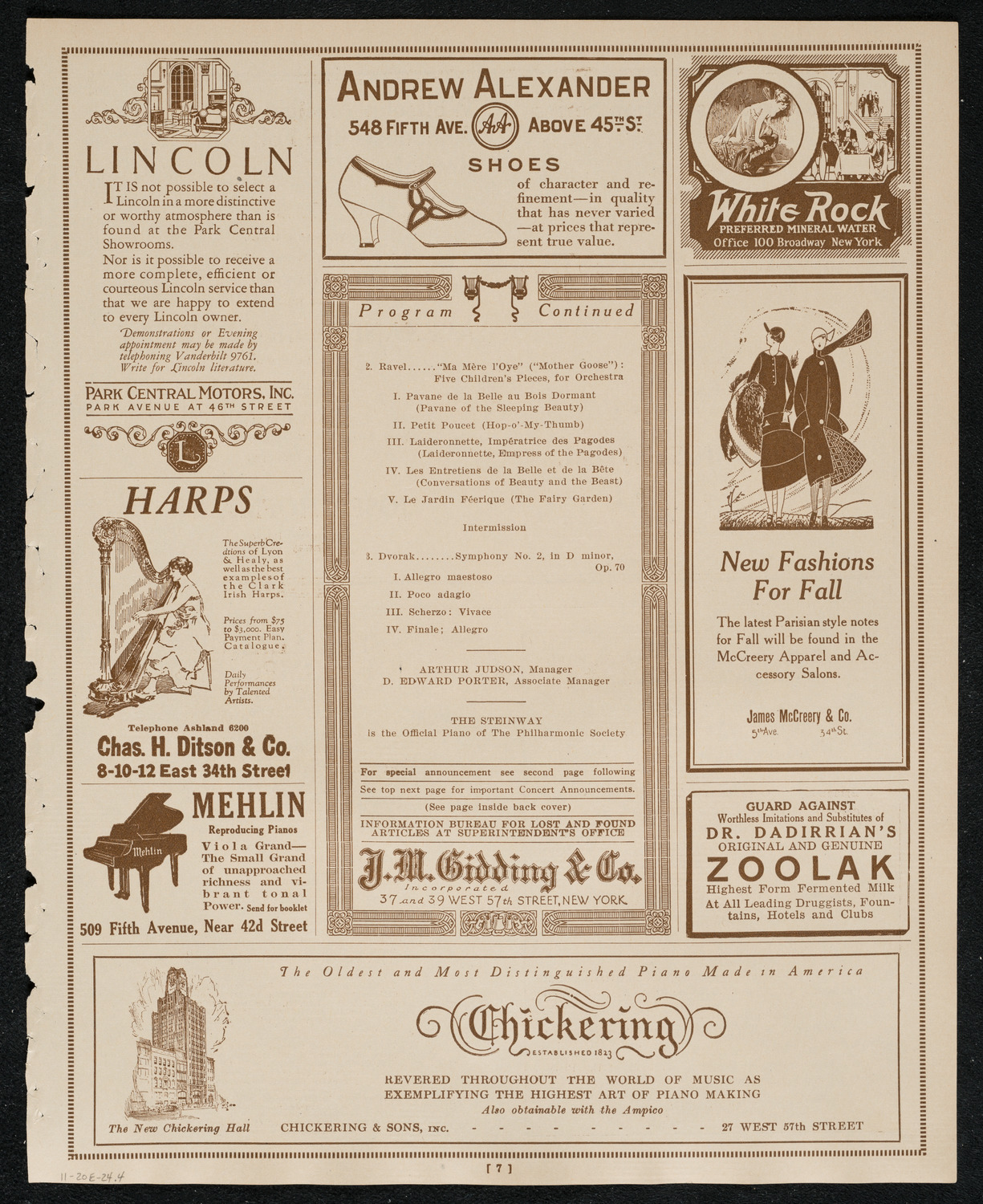 New York Philharmonic, November 20, 1924, program page 7