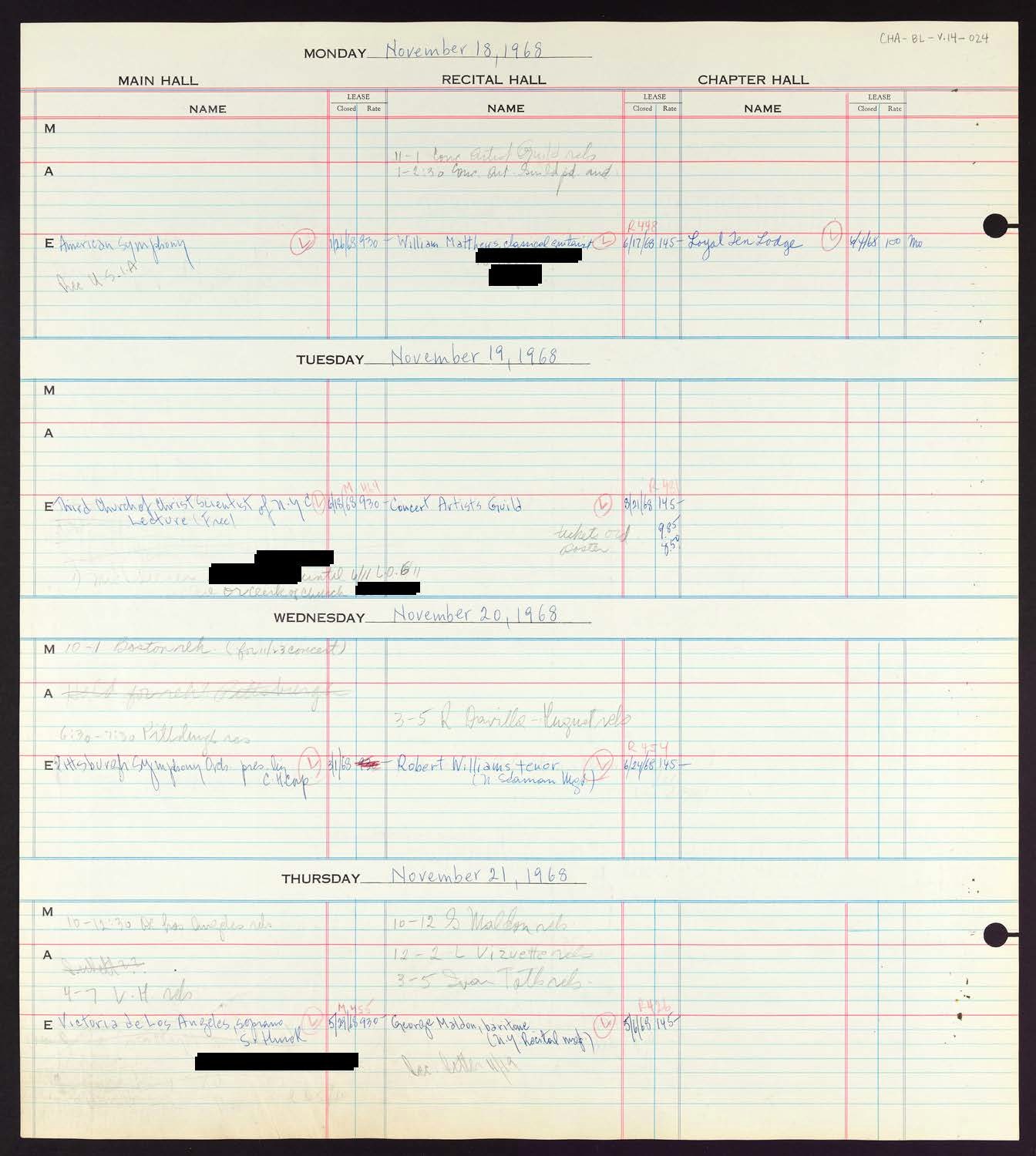 Carnegie Hall Booking Ledger, volume 14, page 24