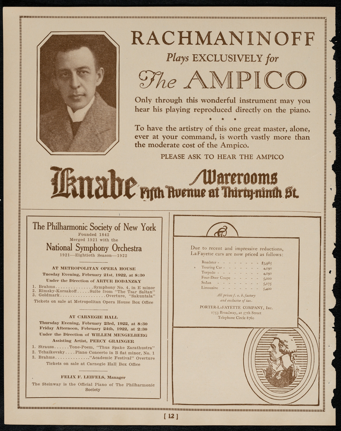 New York Philharmonic, February 19, 1922, program page 12