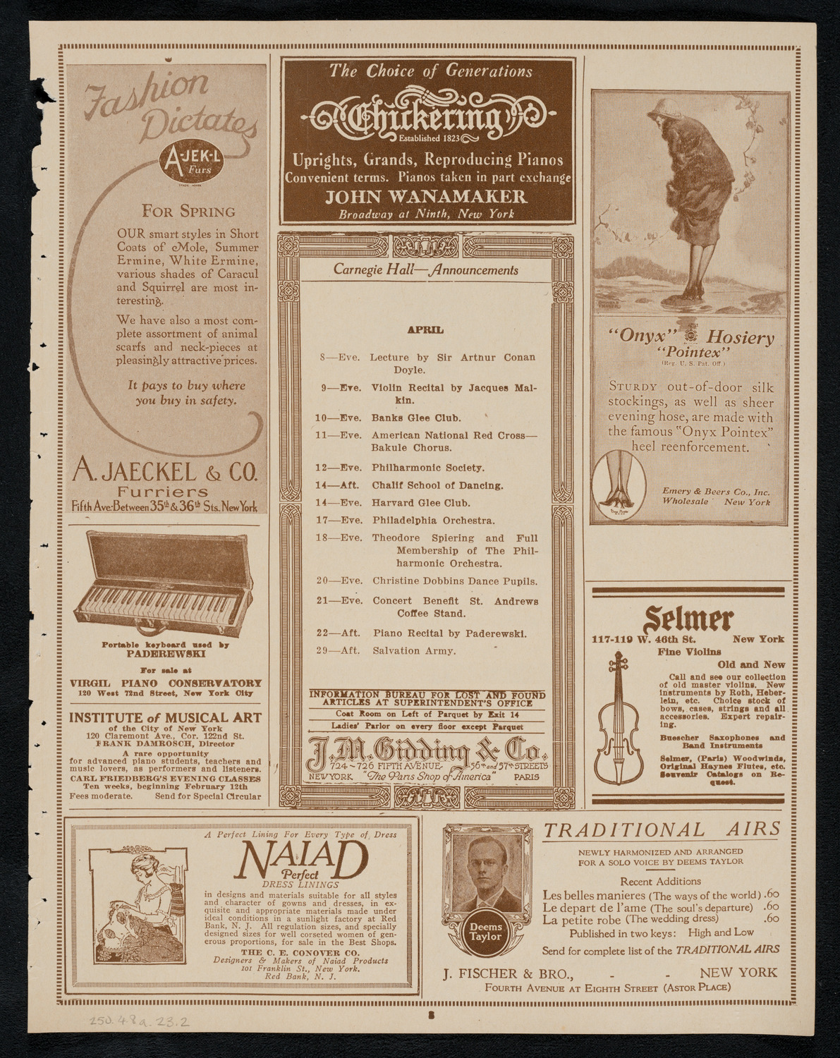 Reinald Werrenrath, Baritone, April 8, 1923, program page 3