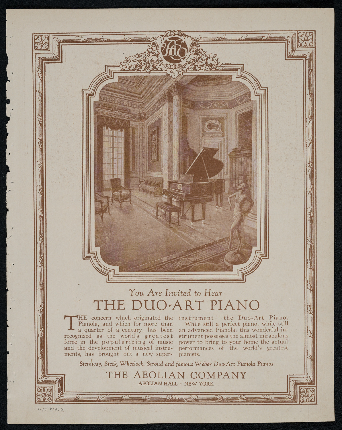 Sergei Rachmaninoff, Piano, January 18, 1921, program page 11