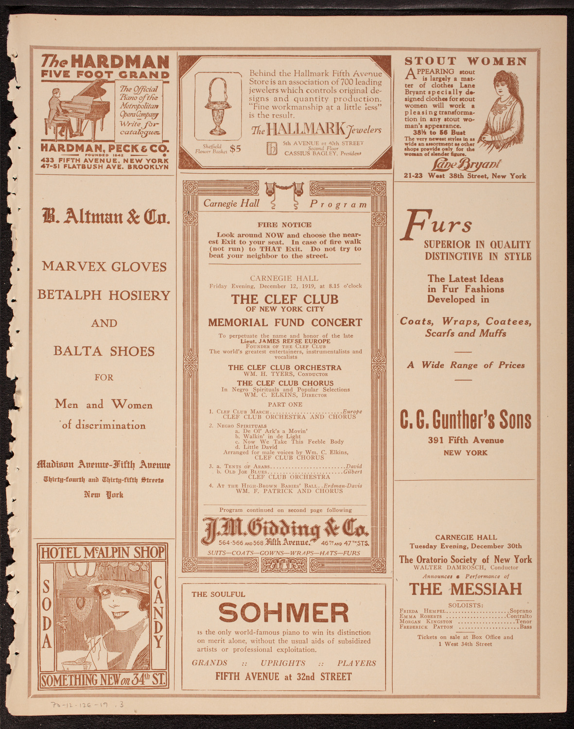 Clef Club Memorial Fund Concert in honor of James Reese Europe, December 12, 1919, program page 5