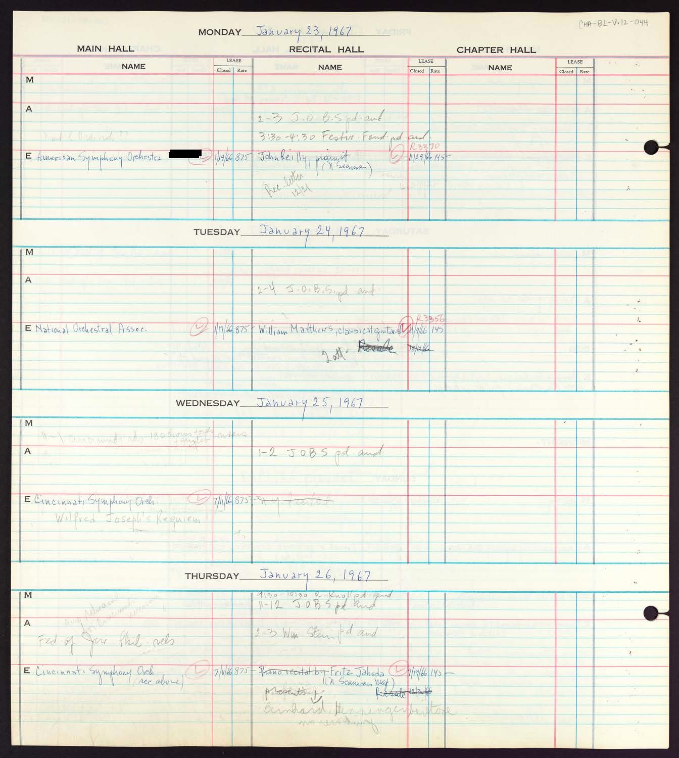 Carnegie Hall Booking Ledger, volume 12, page 44