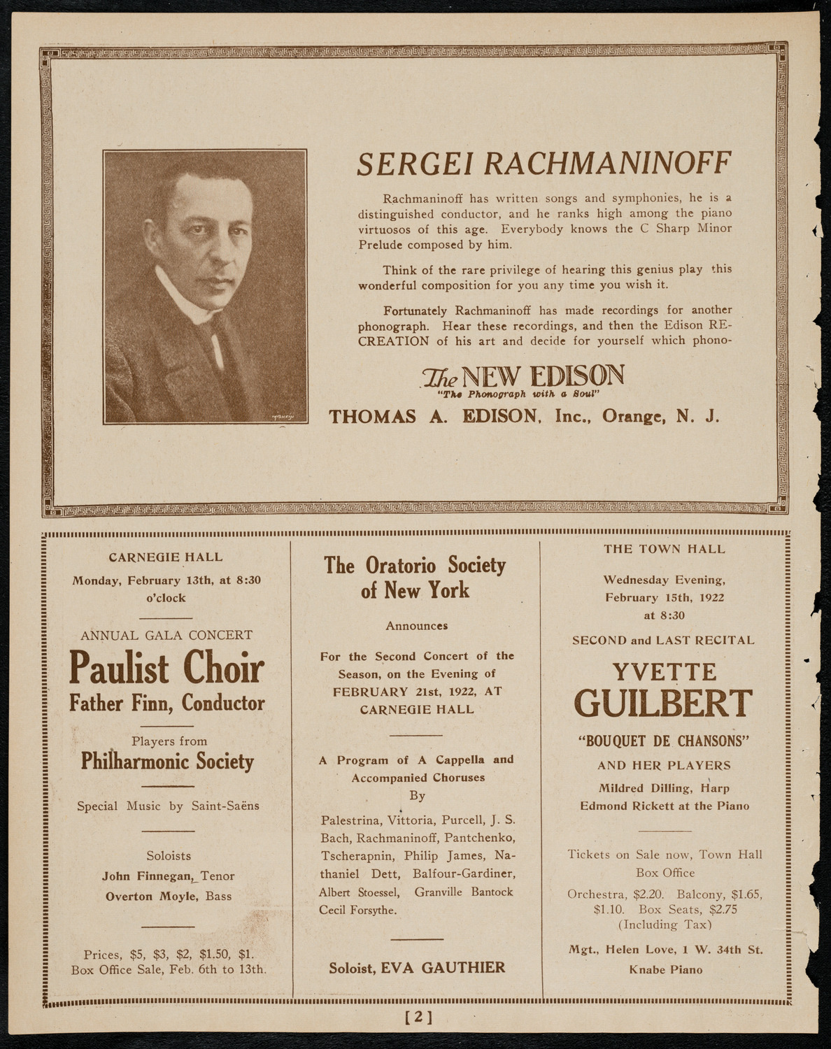 New York Philharmonic, February 9, 1922, program page 2